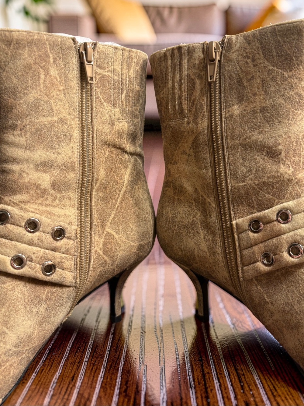 Jeffrey Campbell Up-2-Date Beige Distressed Silver Ankle Boots - Picture 2 of 12